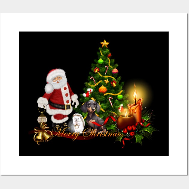 Santa Claus with hedgehog and dog  brings happiness Wall Art by Nicky2342